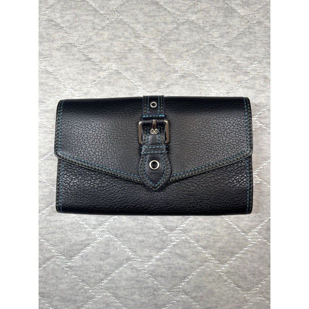 Wilsons Leather Black Textured Wallet with Buckle